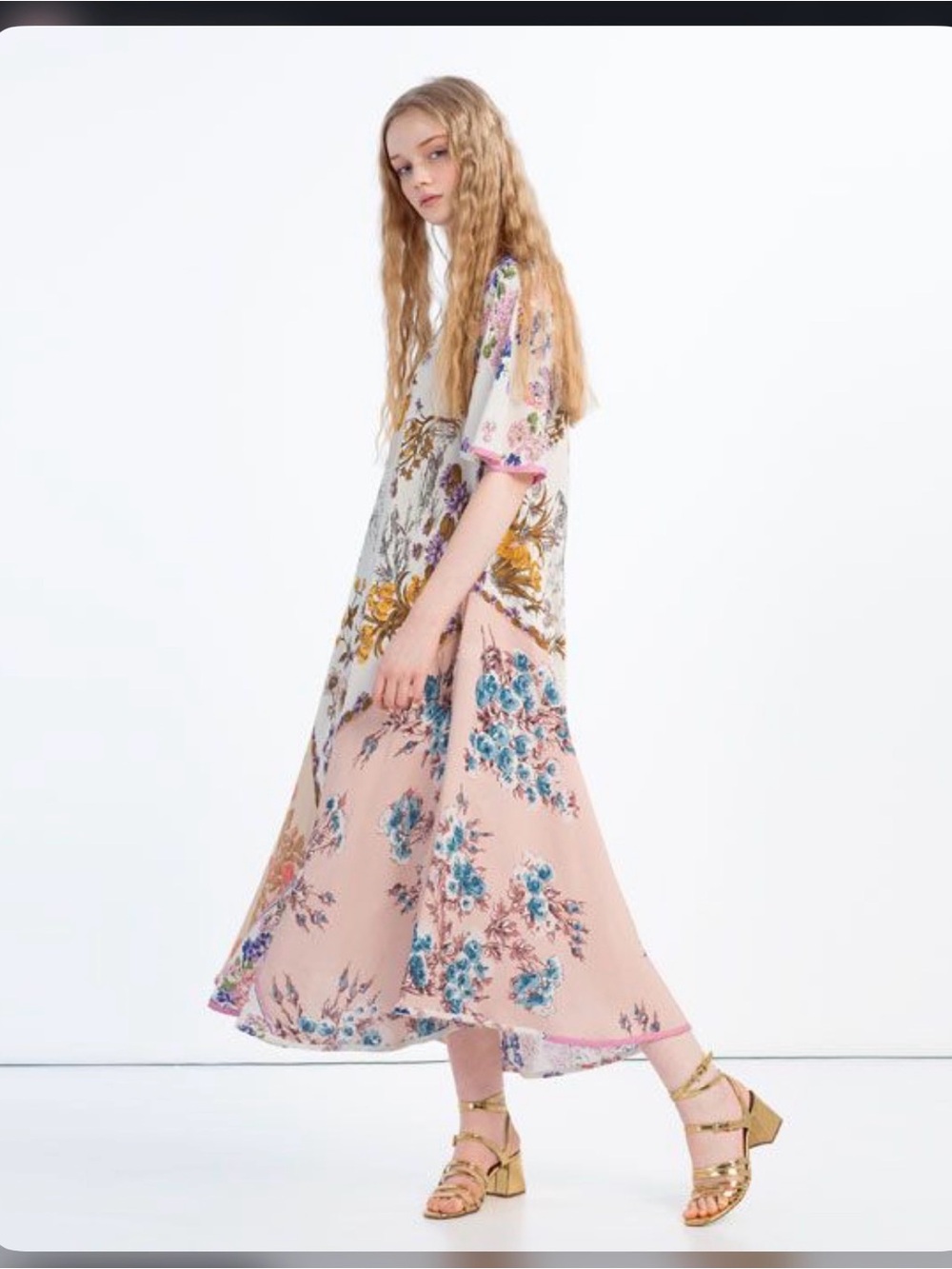 Zara Trafaluc Collection Floral Patchwork Maxi Dress in Blush Pink